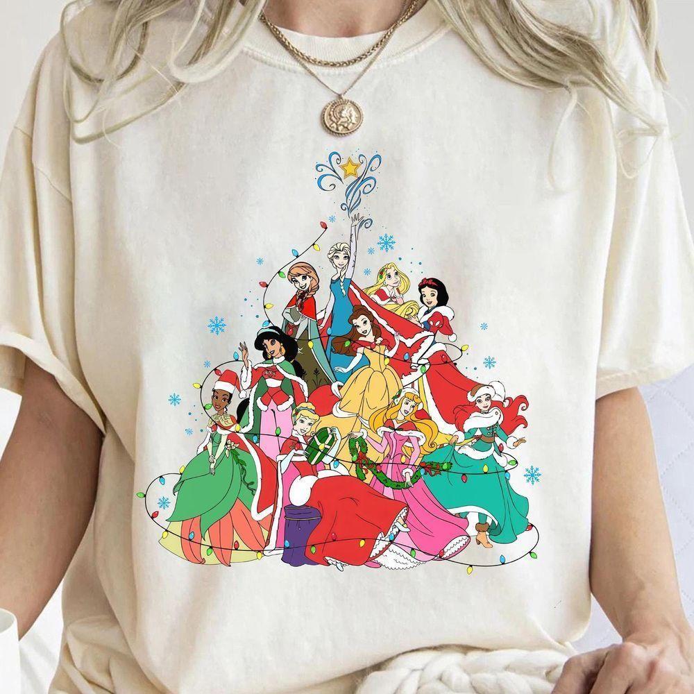 Princess Christmas Lights Tree Group Disney Vuitino Shirt